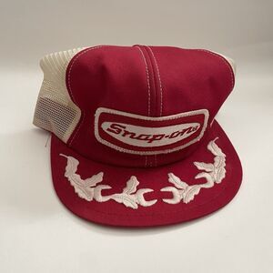Vintage Red Snap-On Patch Mesh Scrambled Egg Brim Snapback Trucker Hat Retro Cap